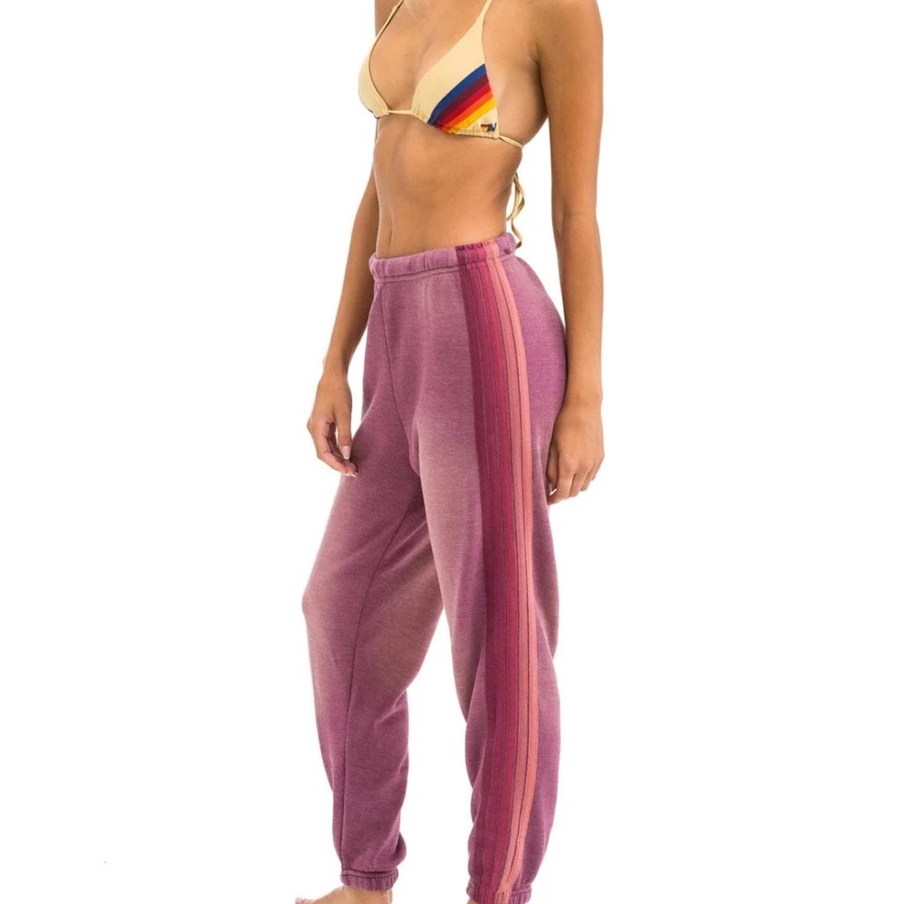 AVIATOR NATION 5 STRIPE SWEATPANTS - FADED BERRY
